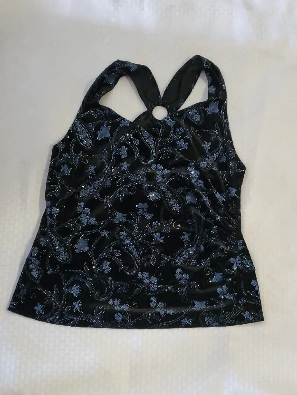 Studio Black Sleeveless Wrap Camisole with Blue Paisley Velvet Print - Picture 8 of 12
